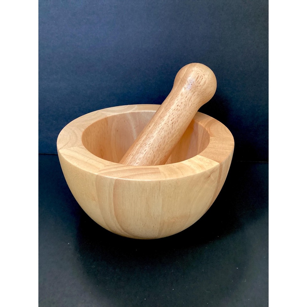 Wooden Mortar and Pestle Set Natural Wood Kitchen Tool Decor Spice Herb Grinder